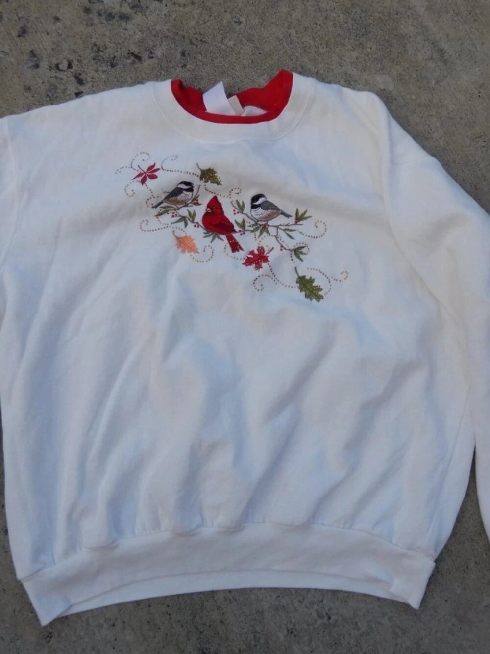 Vintage Womens Sweatshirt Christmas Embroidered Top Stitch CARDINALS XL